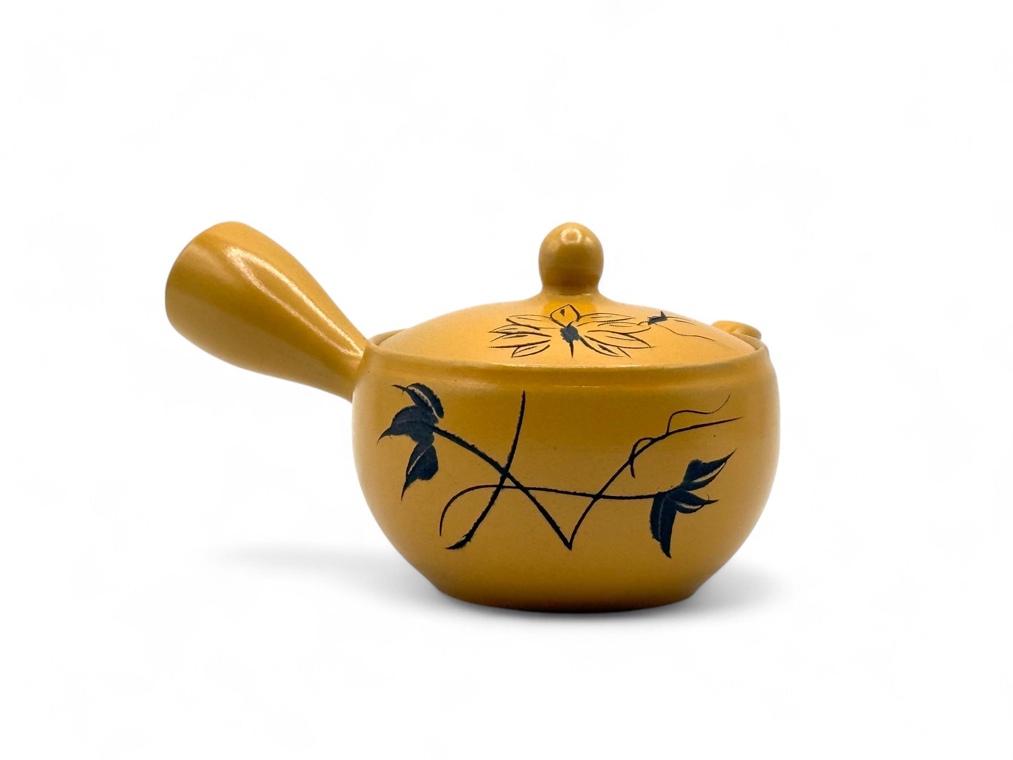 Yixing Hanabori yellow Tokoname-yaki Kyusu Japanese mini teapot – handmade ceramic teaware for loose leaf tea.