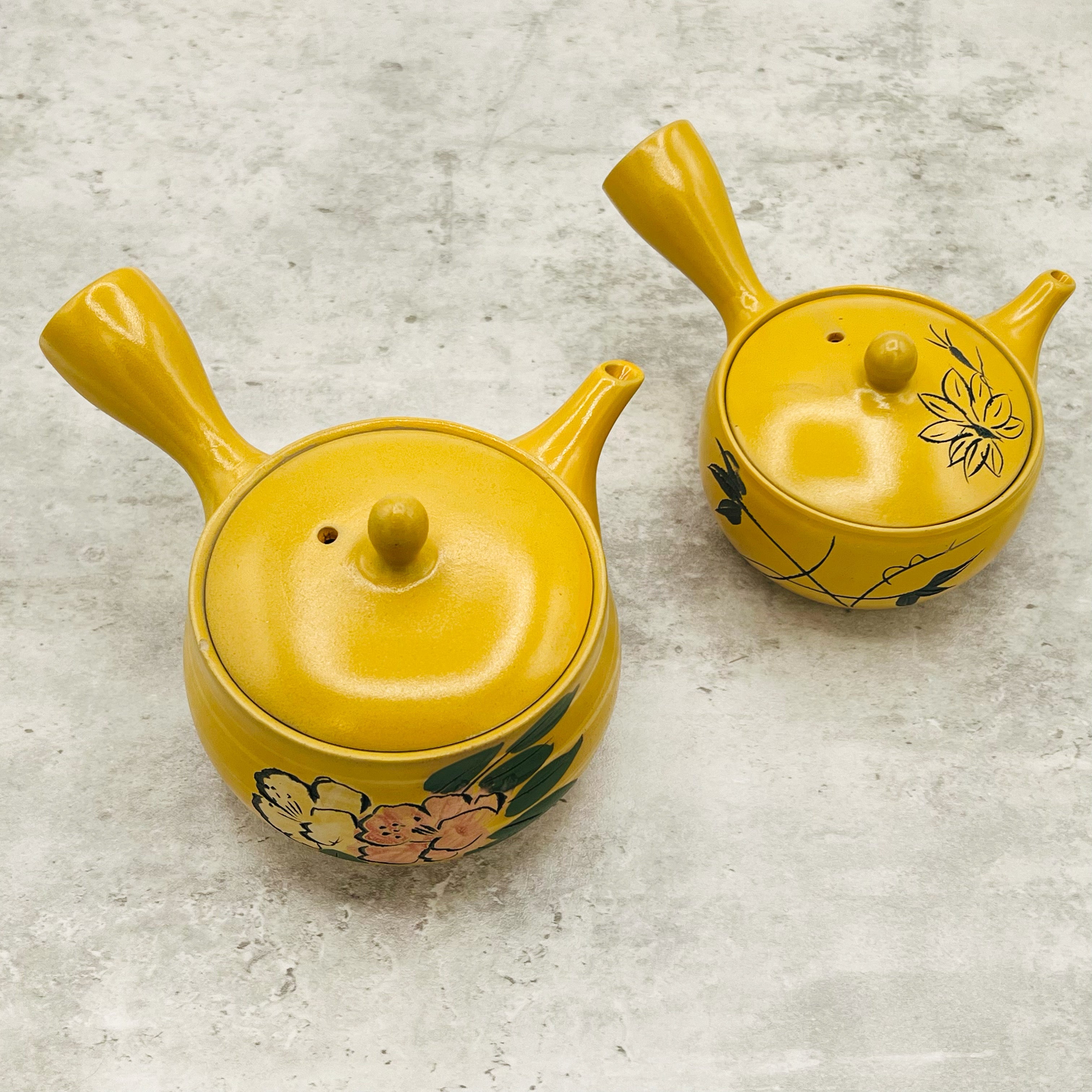 Yixing Hanabori yellow Tokoname-yaki Kyusu Japanese mini teapot – handmade ceramic teaware for loose leaf tea.